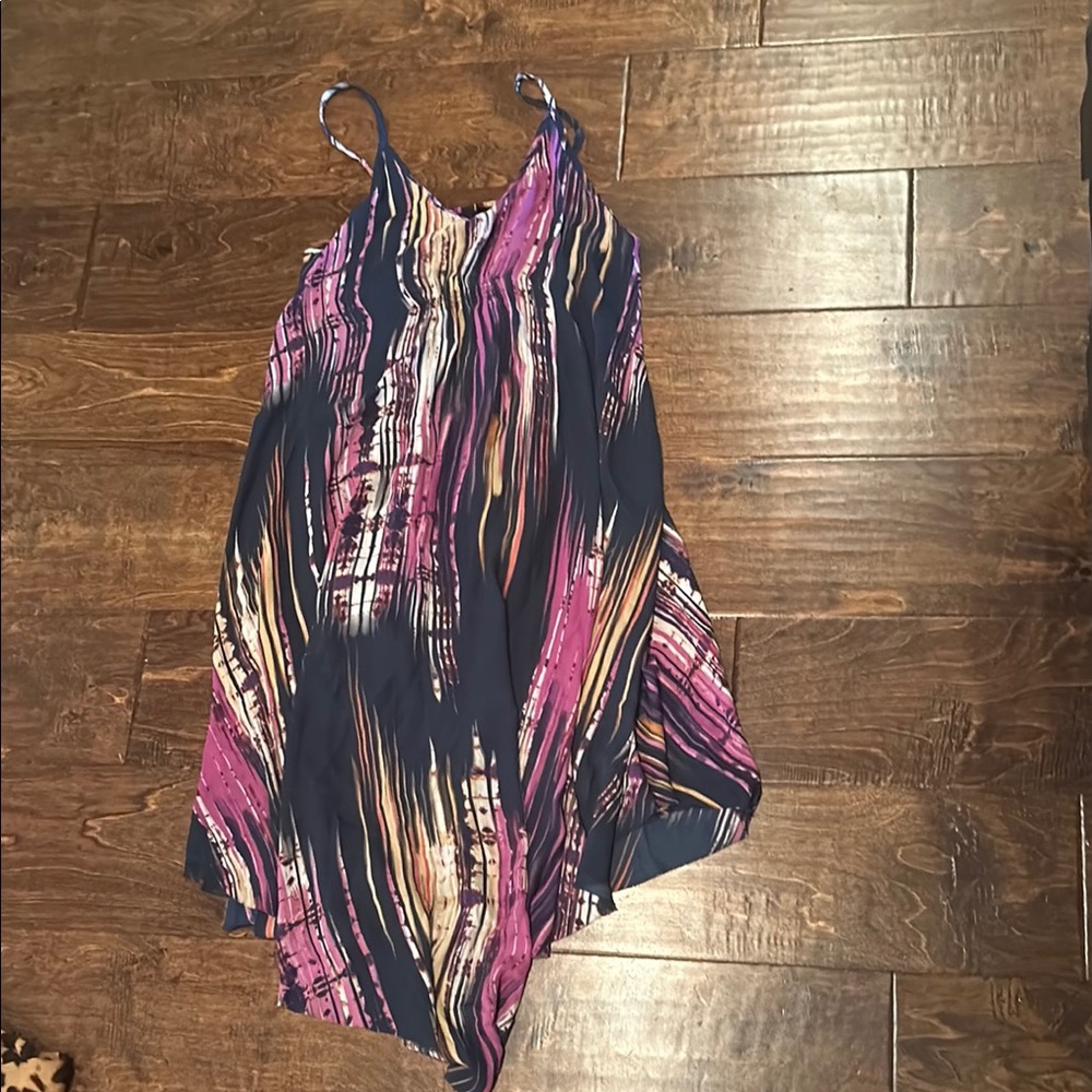 Olivaceous Blue and Pink Asymmetrical Midi Dress